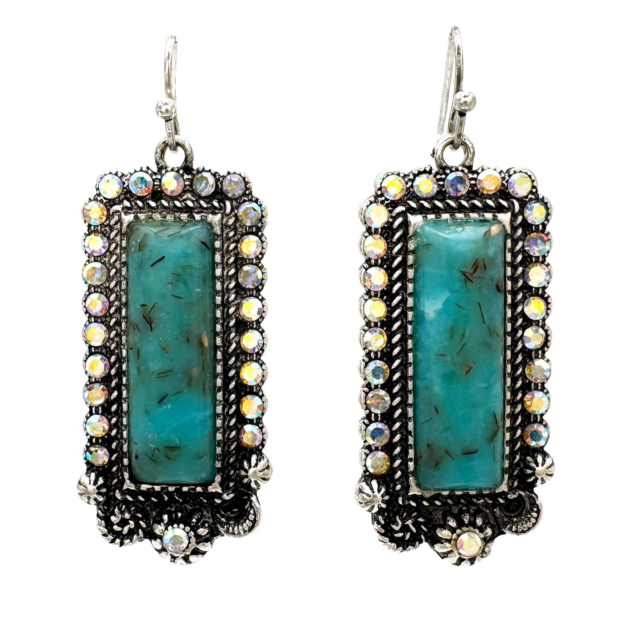 Lunar Deer - Wholesale Dangle Earrings - AB Rhinestone Turquoise Stone Western Dangle Earrings0