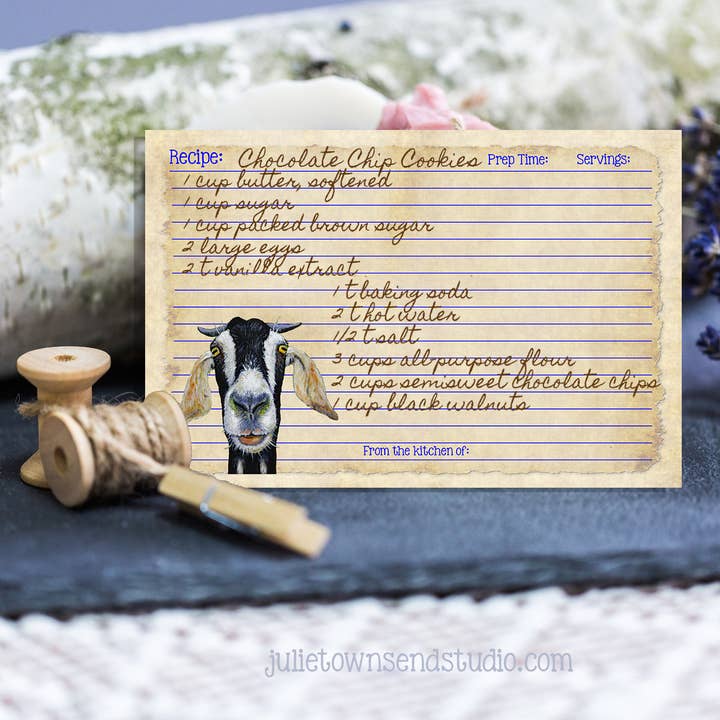 Julie Townsend Studio - Wholesale Recipe Card - Recipe Cards - Set of 12 Adorable Goat Recipe Cards - 1104