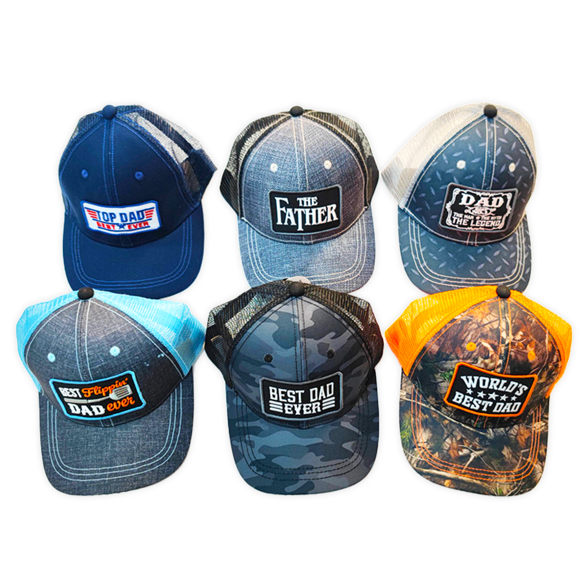 Novelty Closeout - Wholesale Trucker Hat - Men's - Trucker Hat with Mesh Back Father's Day Assortment- 6/Pack1