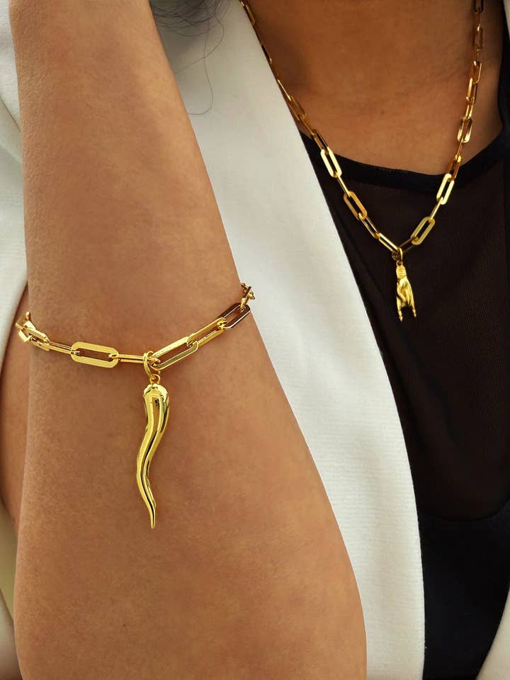 Pulsera de cadena mediana con dije de cuerno italiano para venta al por mayor de Sonia Hou Jewelry