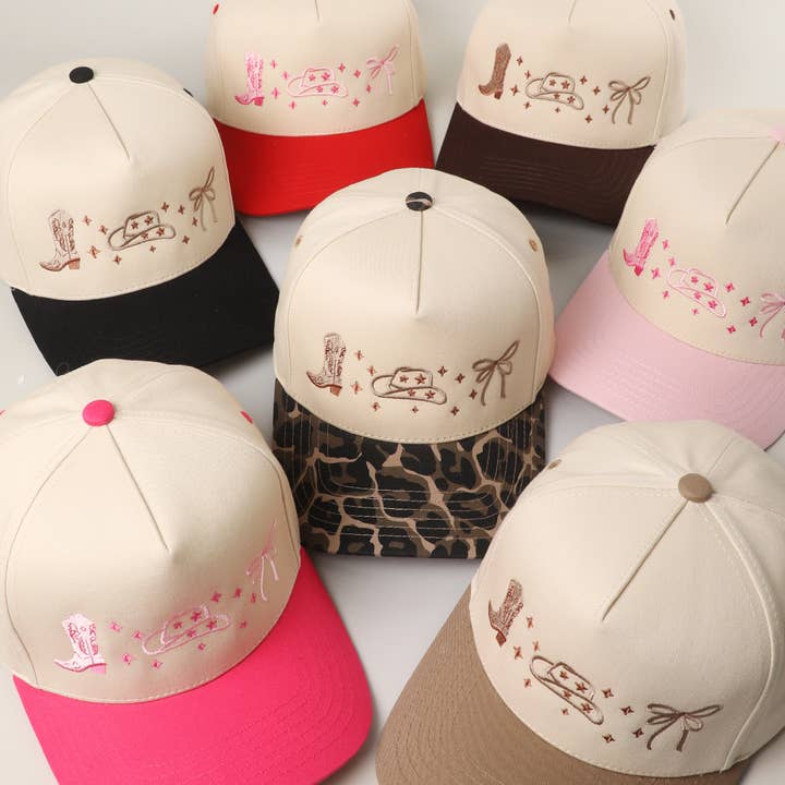 Coquette Western Howdy Embroidery Two-Tone Trucker Hat for wholesale by Fashion City