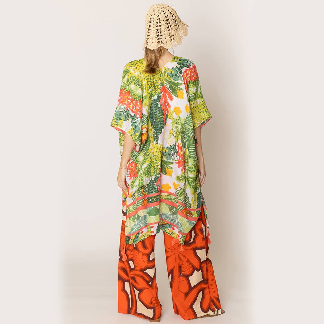 Fashion City - Vendita all'ingrosso Kimono - Donna - Copricostume kimono con nappine con stampa floreale tropicale4