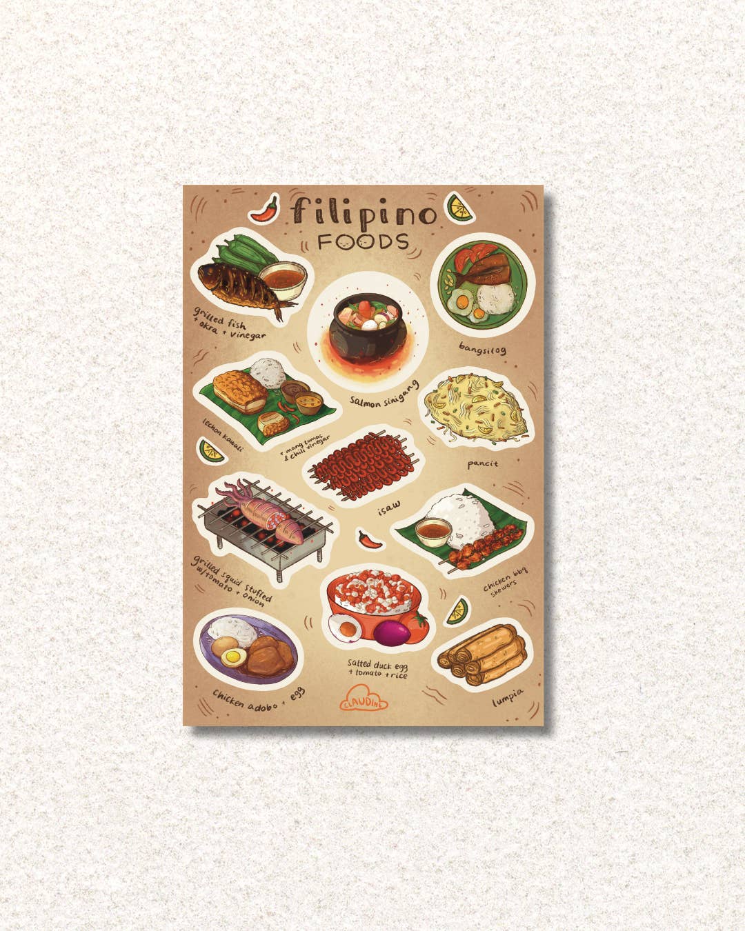 Claudine Castro Art - Wholesale Sticker - Filipino Foods Sticker Sheet, Cute Filipino Art