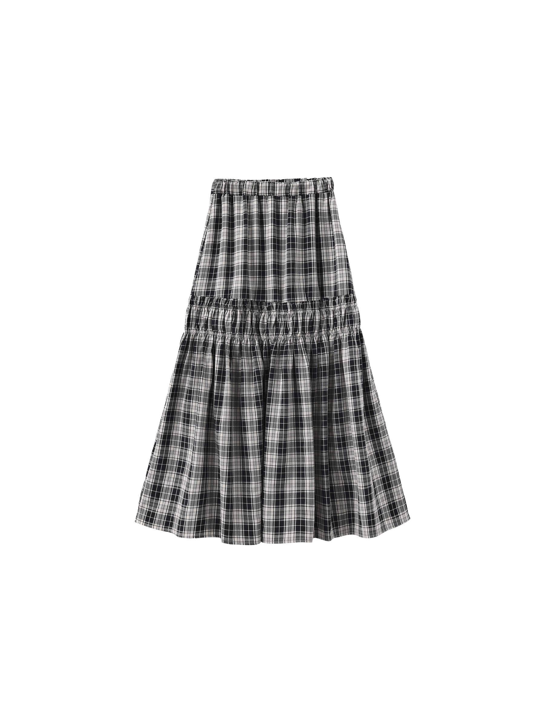 CUBIC - Wholesale Skirt - Women's - Elastic Drawstring High Waist Checked Skirt3