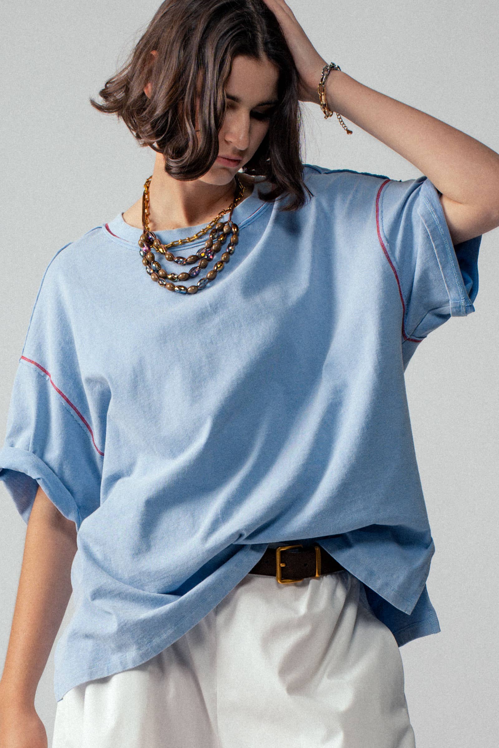 Urban Daizy - Wholesale T-Shirt - Women's - Contrast Stitch Mineral Wash Spring Oversized Tee1