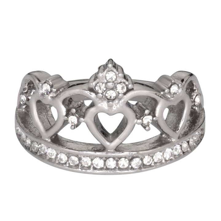 SK1032 - Anello a forma di corona, da donna, in acciaio inossidabile, con diamanti finti, per motociclisti, misure 5-9 per la vendita all'ingrosso da parte di Heavy Metal Jewelry