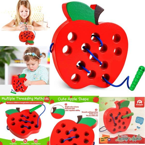 STEM Learning - Wooden Toy - The Lacing Apple - Fine Motor for wholesale by St. Louis Wholesale LLC