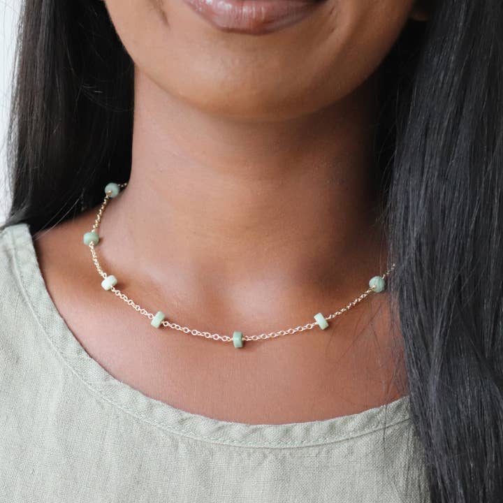 Moonbeam Necklace with Jade Stones for wholesale by Goldeluxe Jewelry