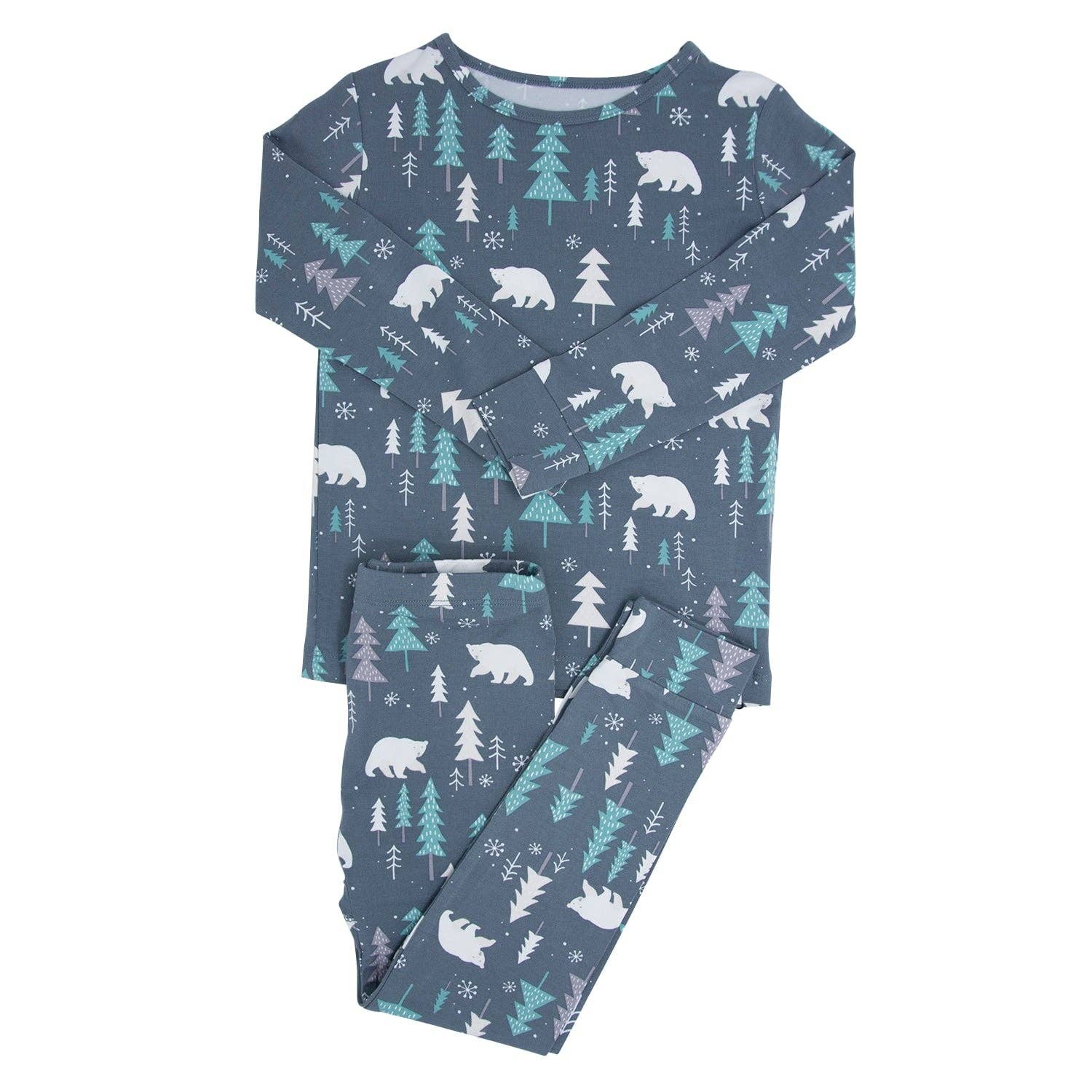 Winterwoud Winter Forest Teal Grote Kind Pyjama voor groothandel op Faire0