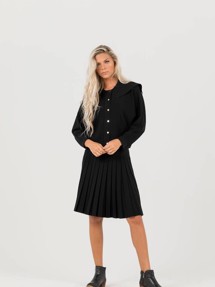 Charlotte Box Pleat Skirt In Black for wholesale by Aleeza Paris