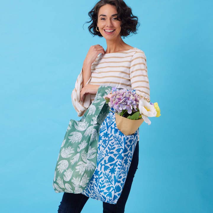 rockflowerpaper - Wholesale Grocery/Shopping Bag - BOTANICAL blu Bag Reusable Shopper Tote