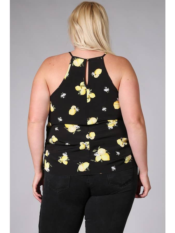 Haute Fox Plus Size & Contemporary – Top interior – Mulher por atacado – Top de Alças com Estampa de Limão Plus Size KY17975-2T3