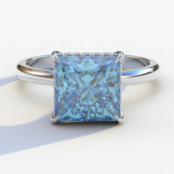 3 Carat Princess Cut Blue Lab Diamond Engagement Ring - Bellissimo for wholesale by Mohana Jewels - Luxury