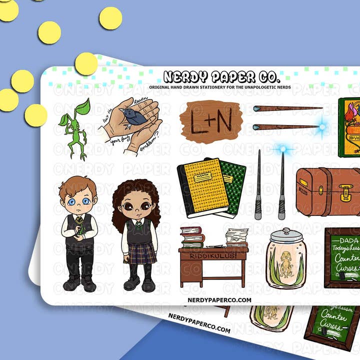 Childhood Sweethearts Sampler - Handgetekend stickervel voor wholesale door NERDY PAPER CO.