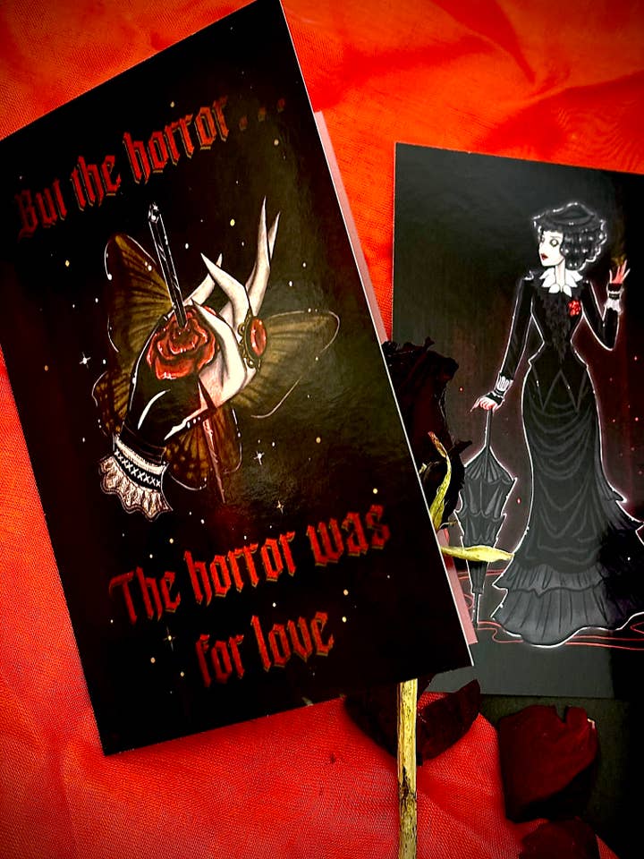 Gothic Halloween Valentine Greeting Card and Fine Art Print for wholesale by Stefani Rabideaux