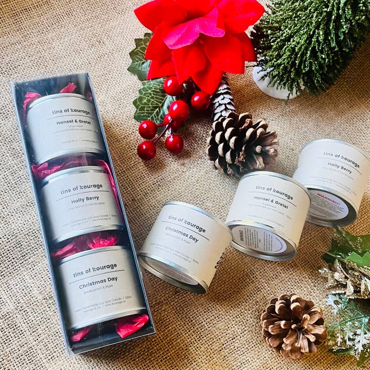 Kourage & co - Wholesale Travel candles - Christmas Candle Gift Pack | Scented Paint Tin Candles2
