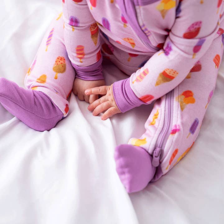 Dreamland Baby - Wholesale Sleepsuit - Baby - Baby Bamboo Pajamas w/ DreamCuffs® - Pink Popsicle1