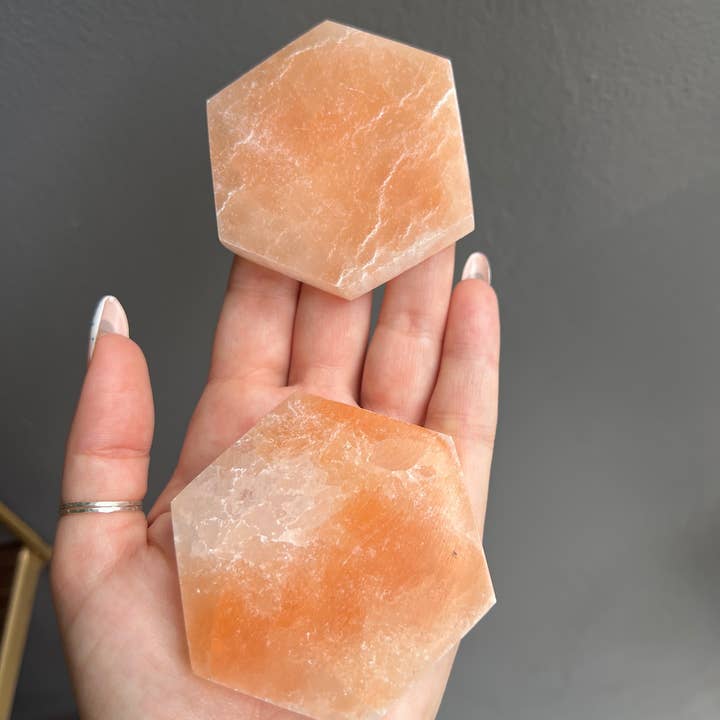 Sapphire & Sage - Wholesale Meditation Supplies - Peach Selenite Fairy Hexagon Crystal