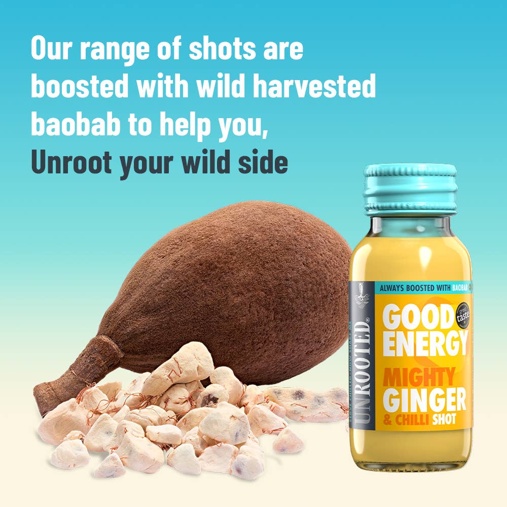 Unrooted Drinks – wholesale Wellness juice/tonic – Mighty Ginger - GOOD ENERGY (12 x 60ml)2