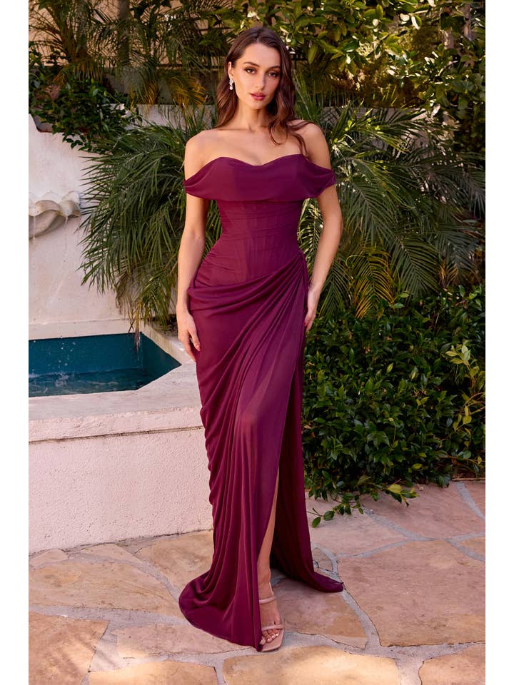 Ladivine by Cinderella Divine - Wholesale Gown - Women's - Off-the-shoulder draped neckline, ruched waist 5