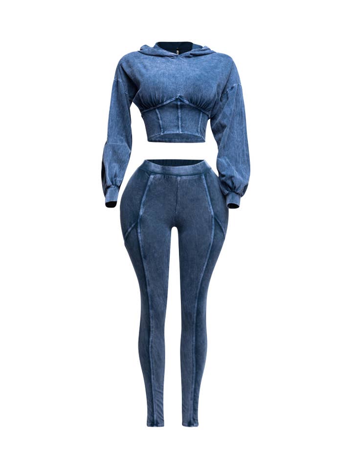 K Too - Wholesale Tops Set - Women's - Mineral washed hood top & leggings set12