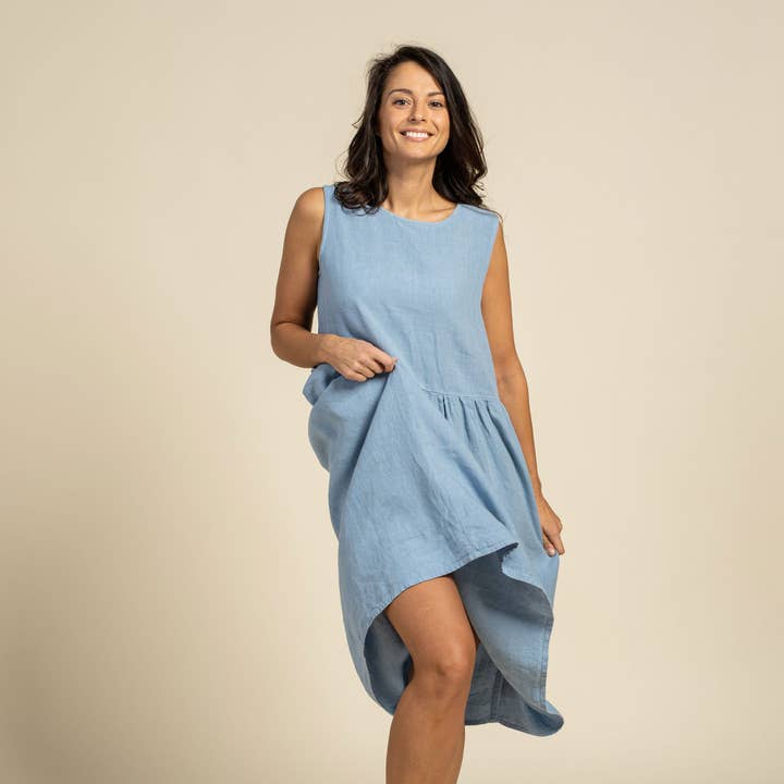 Linen Sleeveless Smock Dress Maya - Summer Midi Linen Dress for wholesale by menique
