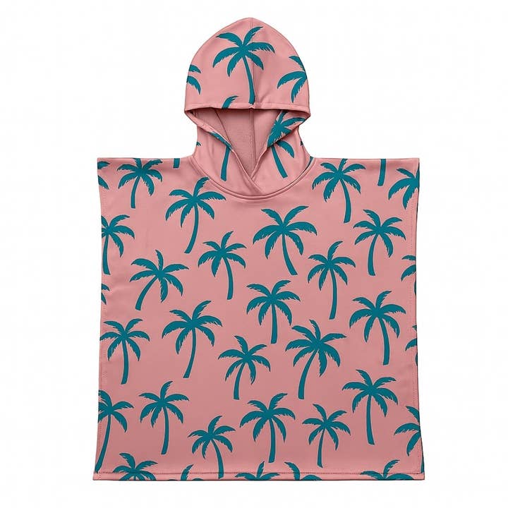 Poncho con cappuccio per bambini UPF 50+ (Palme corallo) per la vendita all'ingrosso da parte di ROAM