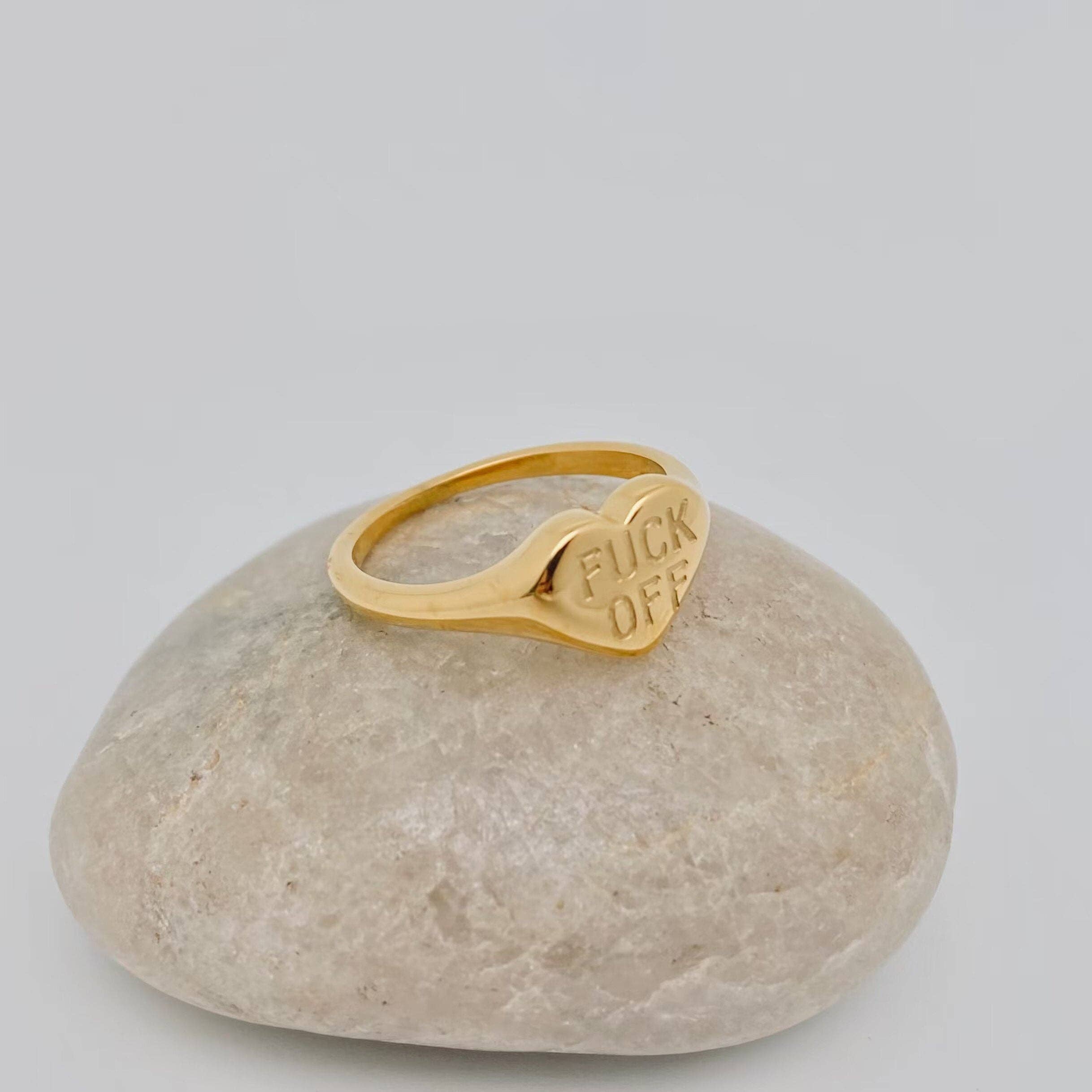 Mio Queena - Wholesale Cocktail/Statement Ring - "Fuck Off" Heart-shaped 18K Gold Plated Stee Ring - FGS2
