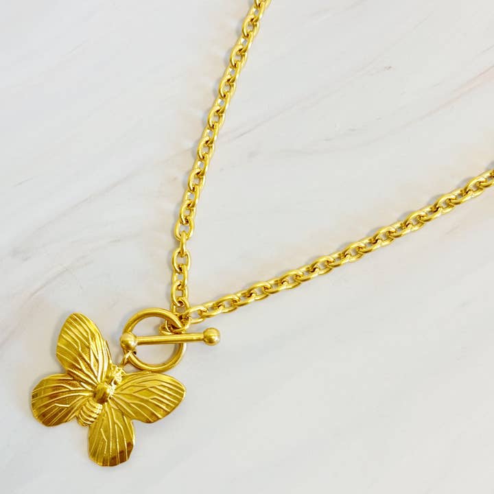 Ellison+Young - Wholesale Pendant/Charm Necklace - Vintage Butterfly Solo Toggle Necklace