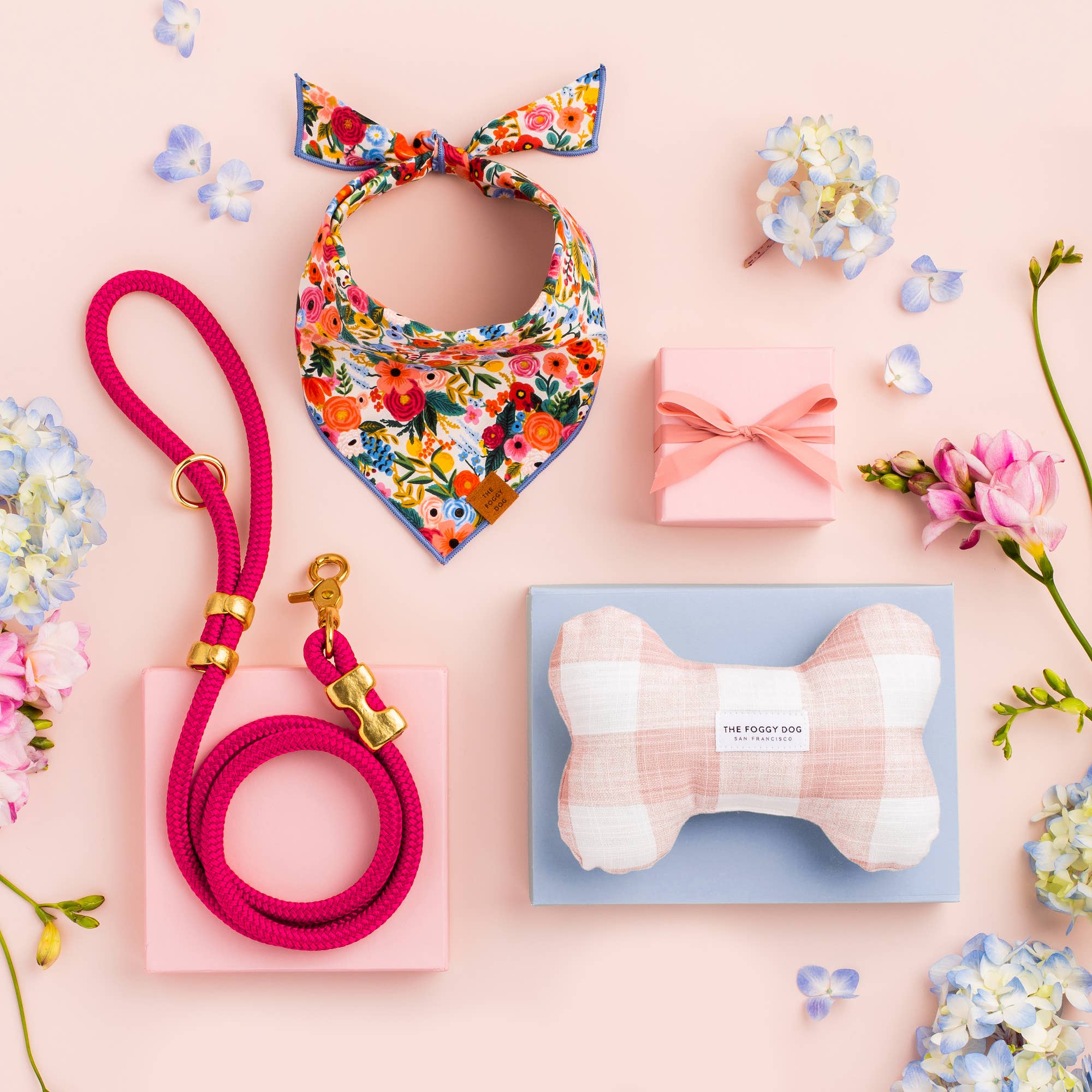 The Foggy Dog - Wholesale Pet Squeaky Toy - Dog - Blush Pink Gingham Spring Easter Dog Bone Squeaky Toy1