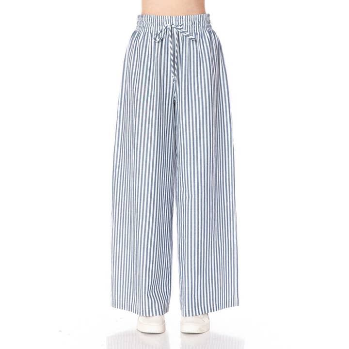 Striped Wide Leg Pants with Drawstring Waist for wholesale by HiteJeans