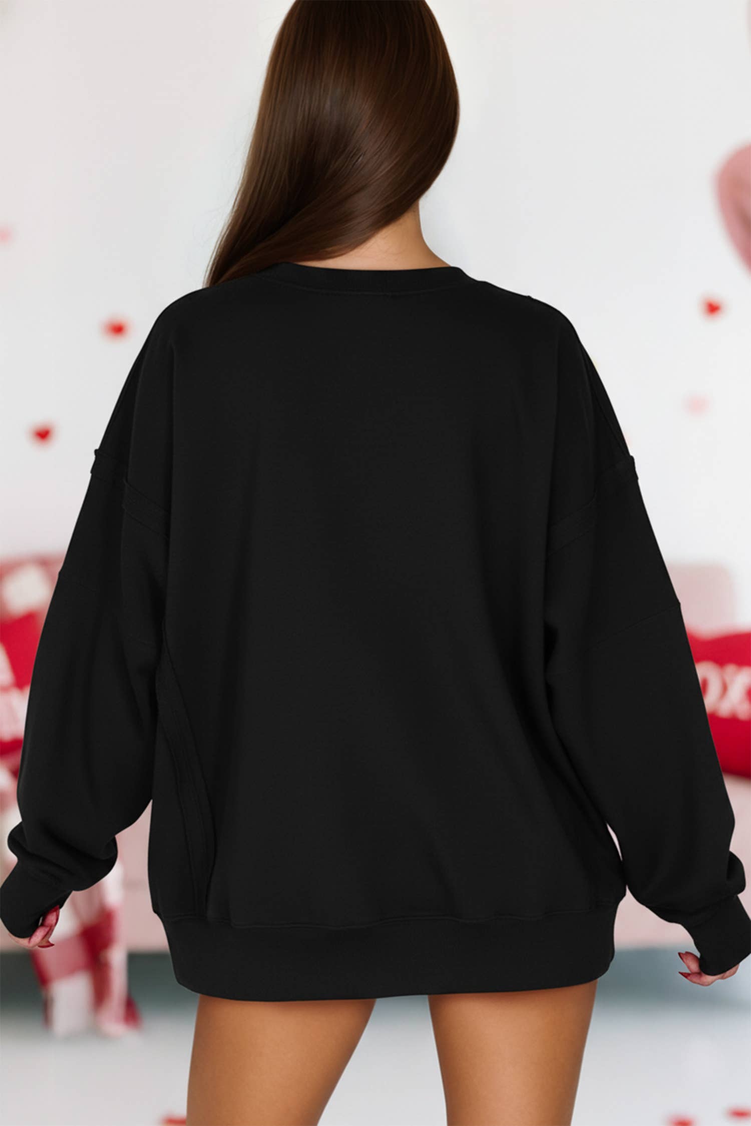 fashionworks - Vente Sweat-shirt – femme - Sweat-shirt ample à coutures apparentes imprimé Valentine Sequin XOXO4