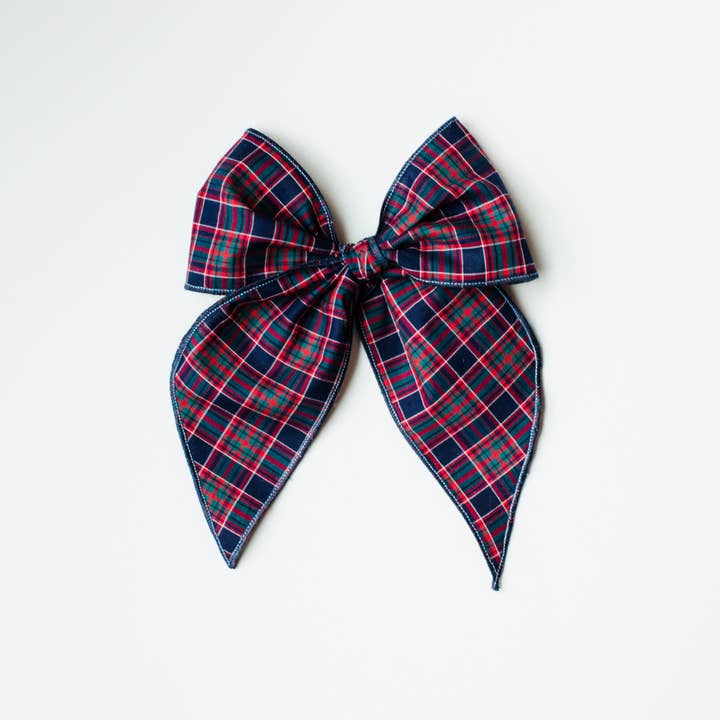 Fig & Moss - Venta al por mayor Pinzas para el pelo - Niños - Lazos para el pelo azul marino a cuadros - Fig & Moss