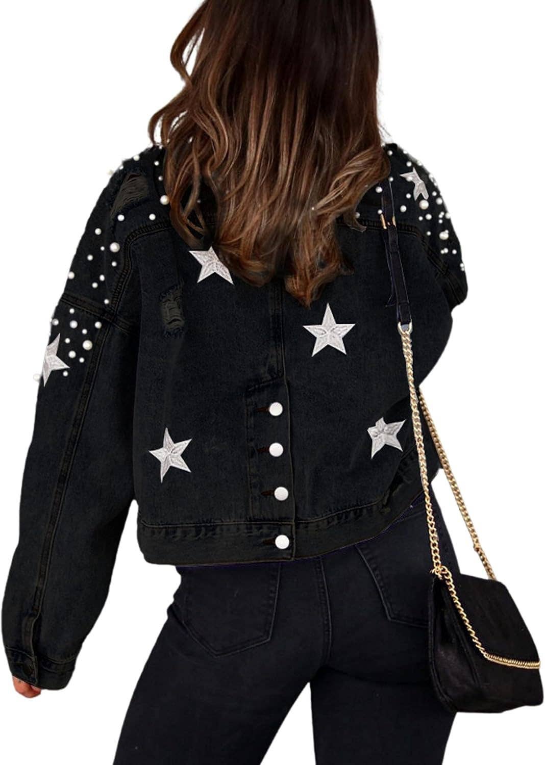 Rosa Clothing - Wholesale Jacket - Women's - Western Pearl stud boxy denim jacket6