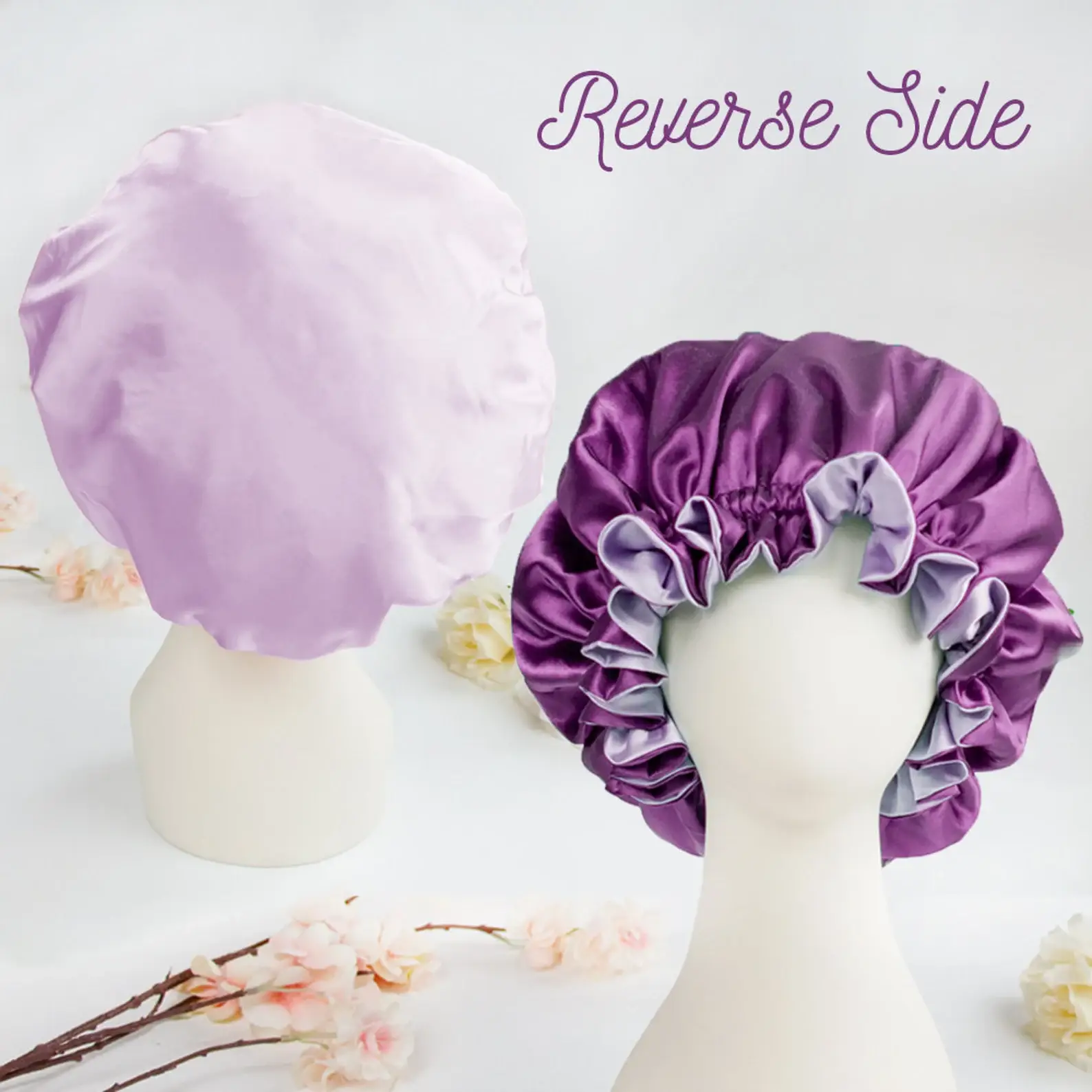 GiftsbyPR - Vente Serviette pour les cheveux en soie/microfibre - Bonnet en satin soyeux pour adultes, bonnet en satin réversible pour dormir4