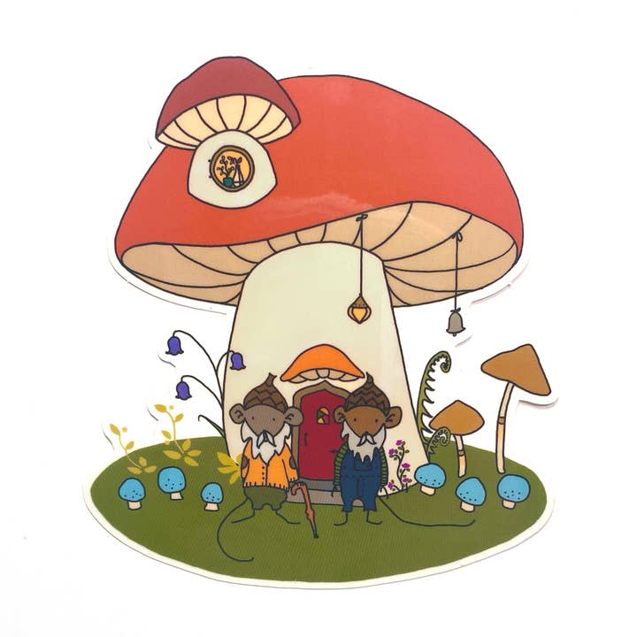 Mushroom House Mice Vinyl Sticker for wholesale by Sticks and Bones Mercantile
