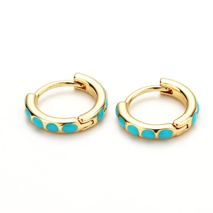 Simply Jewels - Wholesale Huggie Earrings - Turquoise Hoop Earrings • turquoise gold cartilage hoop • turquoise huggie hoop earrings • Something Blue Jewelry