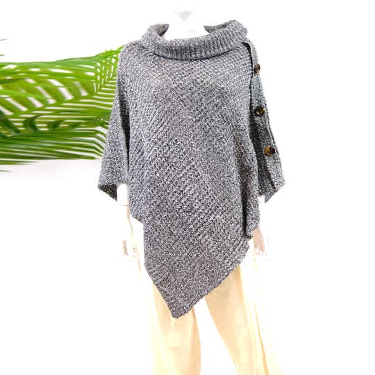 Karma Nepal Crafts - Wholesale Poncho - Women's - Hand Knit Turtle Neck Two Way Fall/Winter Poncho3