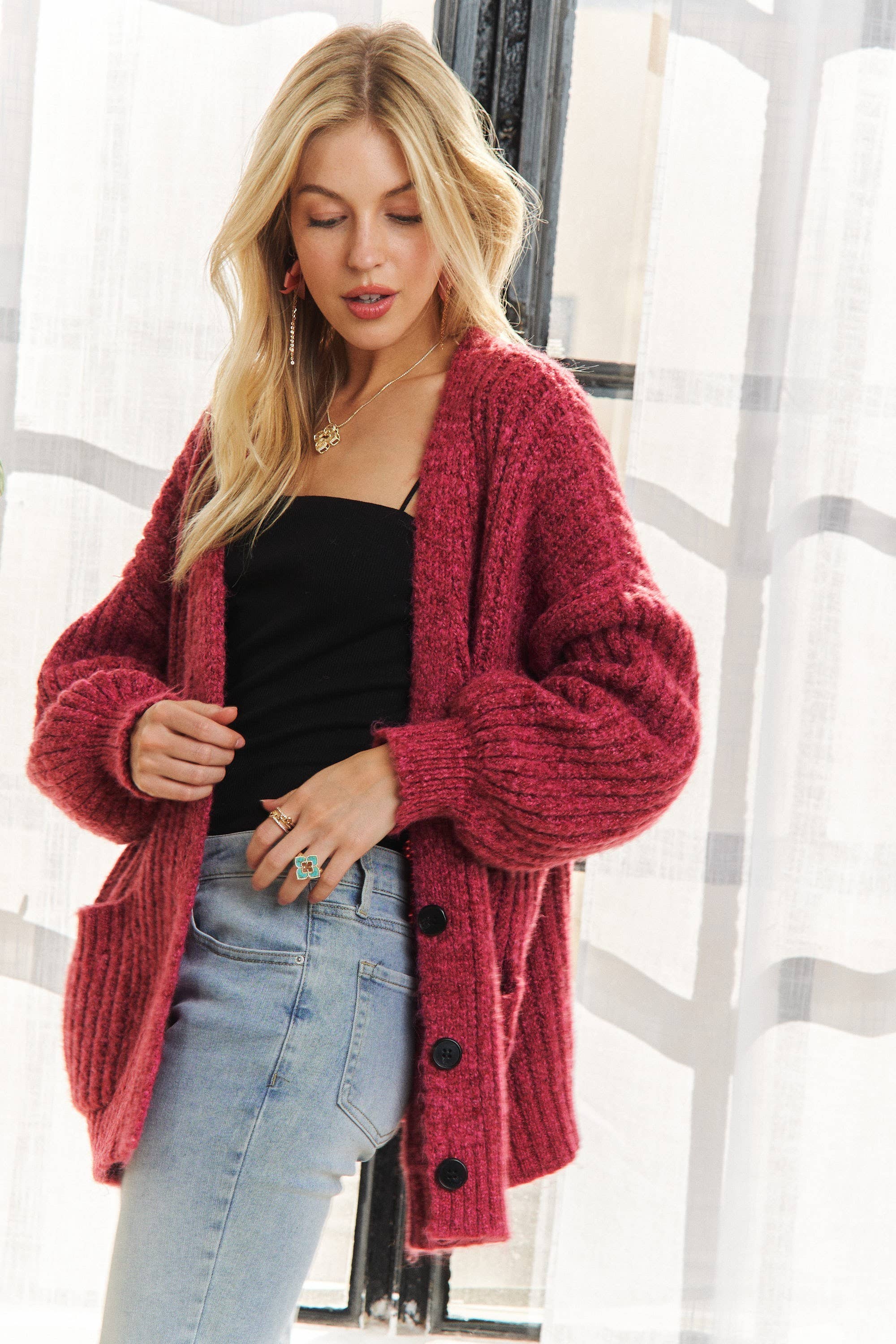 ADORA LA – wholesale Cardigan – Women’s – CESW3441A - BUTTON DOWN COZY SWEATER CARDIGAN12