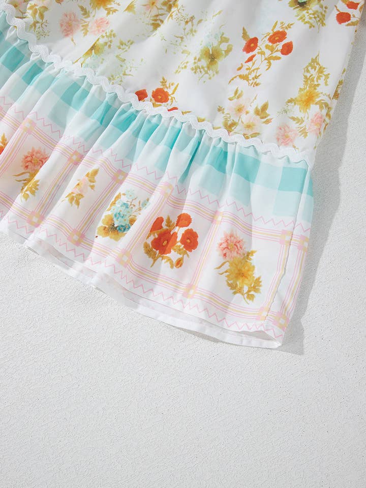 Rose Robe rose à manches bulles en patchwork à carreaux Ric Rac en vente sur Faire5