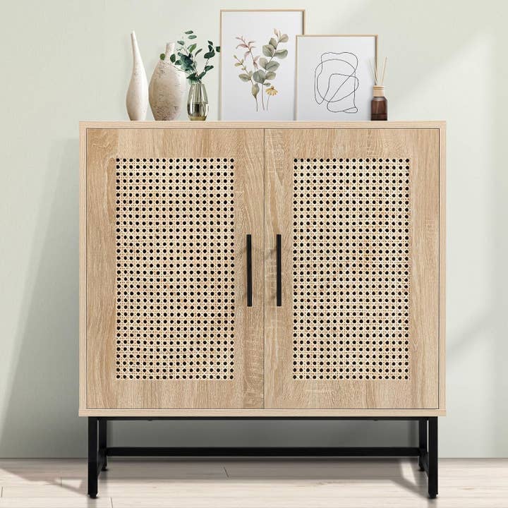 Wood Color Stylish Rattan Storage Cabinet for Modern Living Spaces for wholesale on Faire