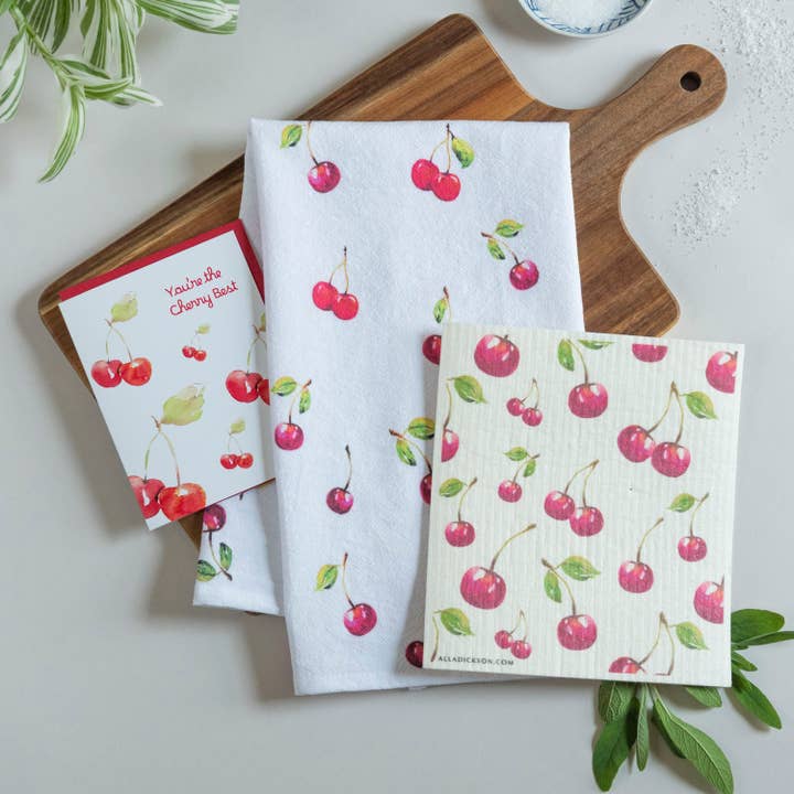 Alla Dickson Art - Wholesale Tea Towel - Cherry Towel Cherries Tea Towel Cherry Pattern Kitchen Towel13