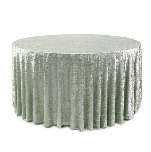 YOUR CHAIR COVERS - Wholesale Tablecloth - 120 Inch Round Crushed Velvet Tablecloth Sage1