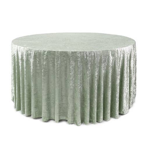 YOUR CHAIR COVERS - Wholesale Tablecloth - 120 Inch Round Crushed Velvet Tablecloth Sage1