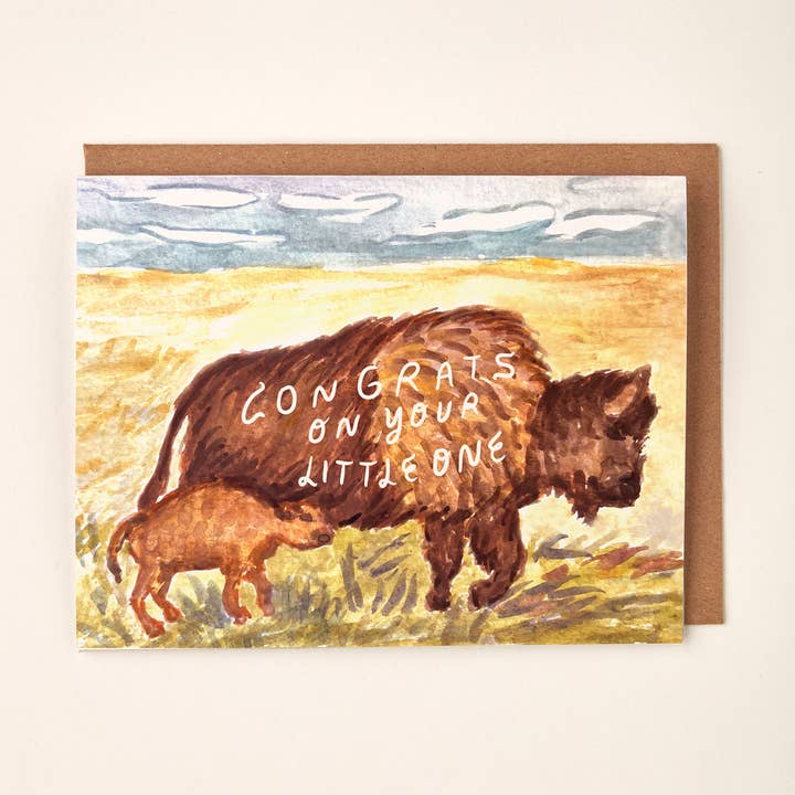 Congrats On Your Little One Baby Bison Buffalo Greeting Card for wholesale by Little Salt Wagon