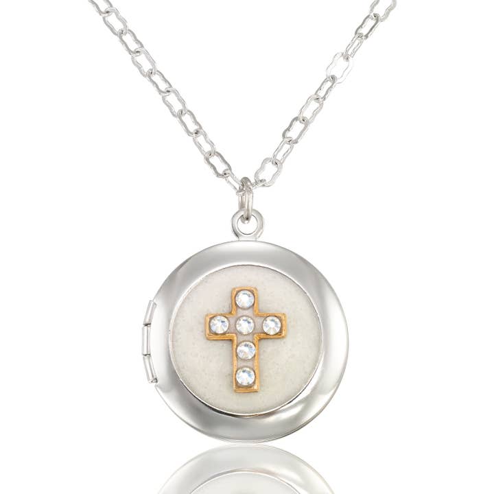 Collier Médaillon Croix Cristal Blanc Étincelant Fidèle pour la vente par Anne Koplik Designs, Inc.