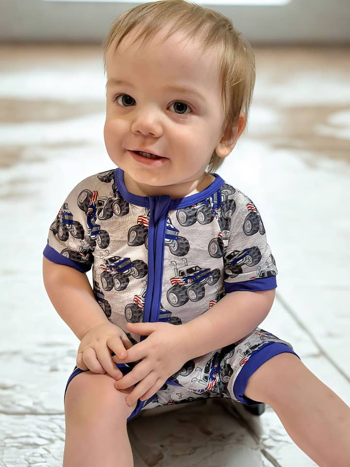 Red, White & Zoom Bamboo Shortie for wholesale by Brinley Jo’s Bamboo