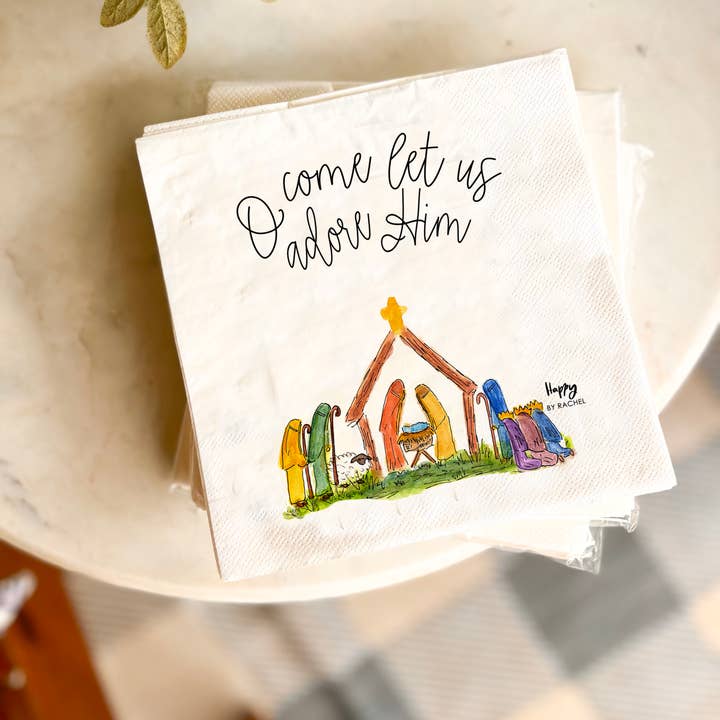 Happy By Rachel, LLC - Wholesale Dinner & Cloth Napkin - Christmas Nativity Napkins-20/pk Full Color, Holiday Season