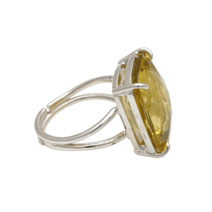 Vayo Pearls - Wholesale Cocktail/Statement Ring - 18 - 20 Ct Cushion Cut Yellow Topaz Stone Adjustable Cocktail Ring in US Size 7 in Silver Setting2