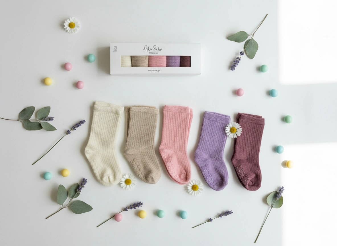 Ada Baby - Wholesale Socks - Baby - Pink Set – Bamboo Baby Socks Gift Box (5 Pairs, 0–18 Months)